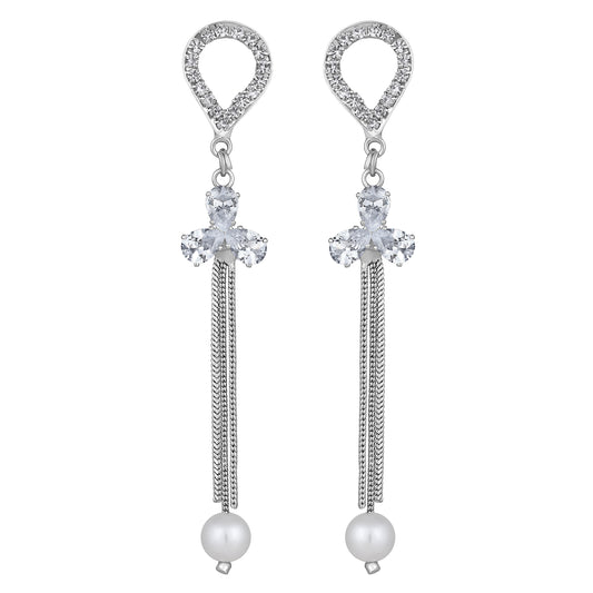 AD Stone & Artificial Pearl Dangle Drop Tassel