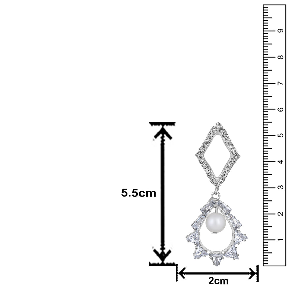 White AD Stone & Artificial Pearl Dangle Drop Earring