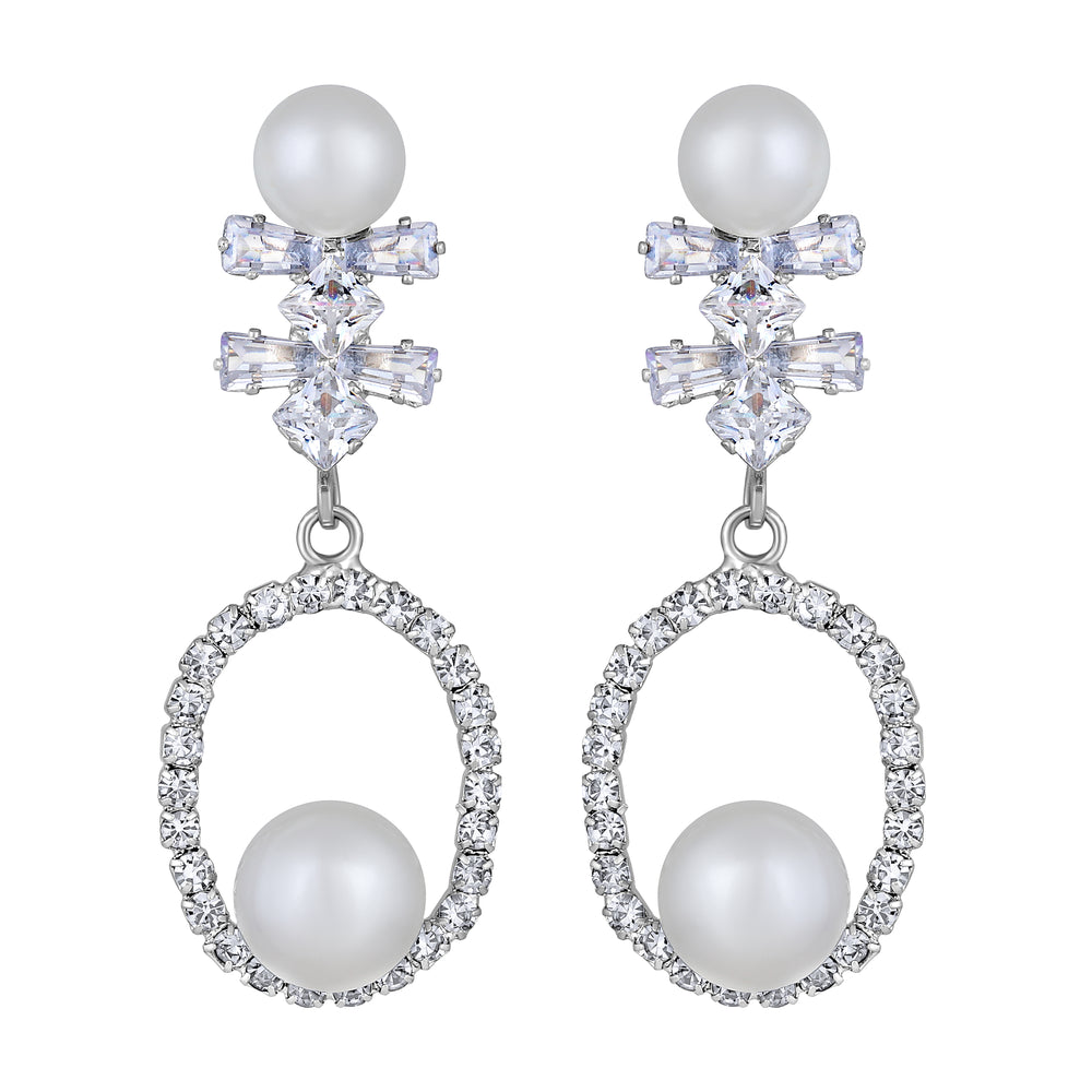 White AD Stone & Artificial Pearl Drop Earring