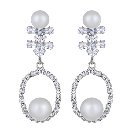 White AD Stone & Artificial Pearl Drop Earring