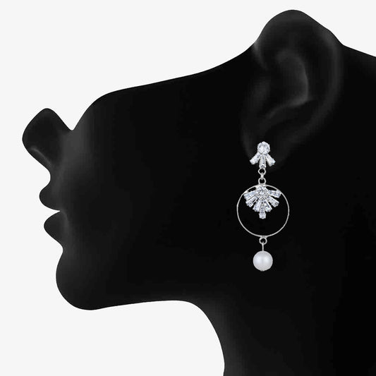 White AD Stone & Artificial Pearl Dangle Drop Earring