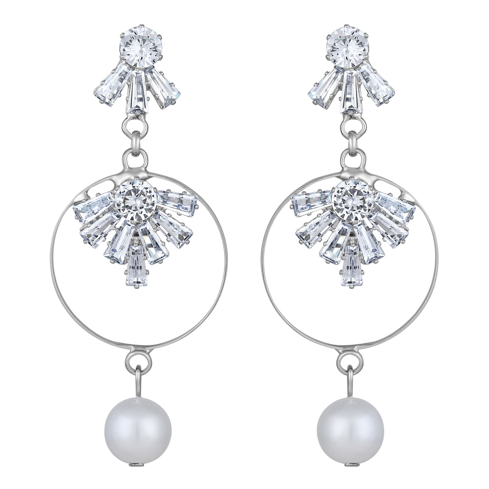 White AD Stone & Artificial Pearl Dangle Drop Earring