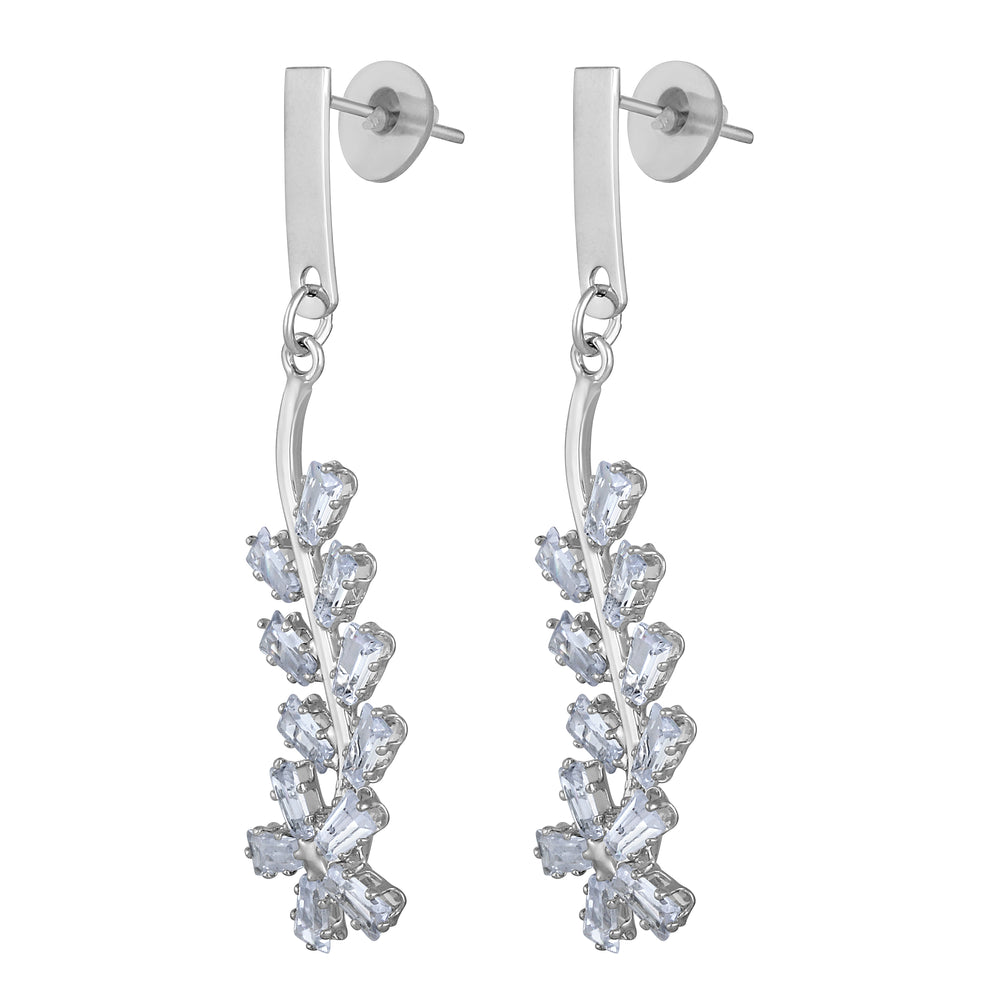 White American Diamond Floral Leaf Dangler Earrings