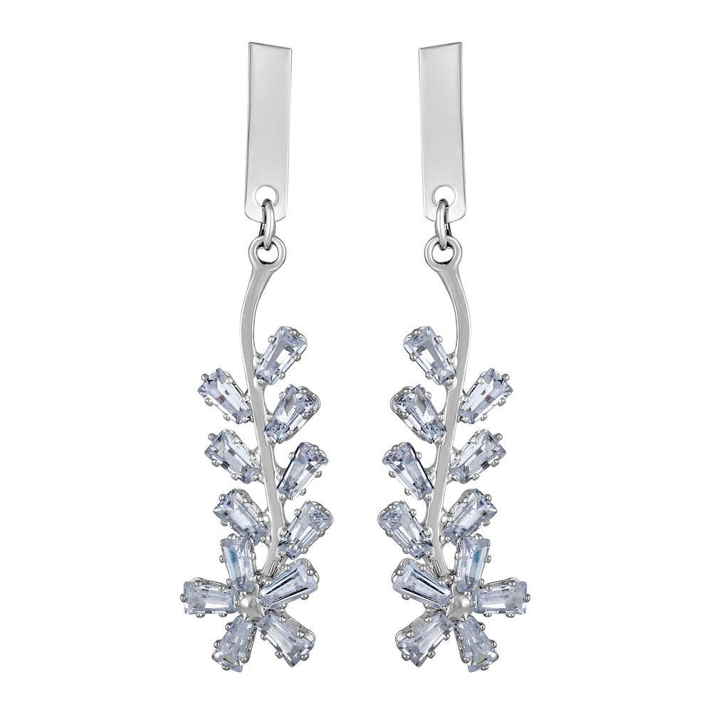 White American Diamond Floral Leaf Dangler Earrings