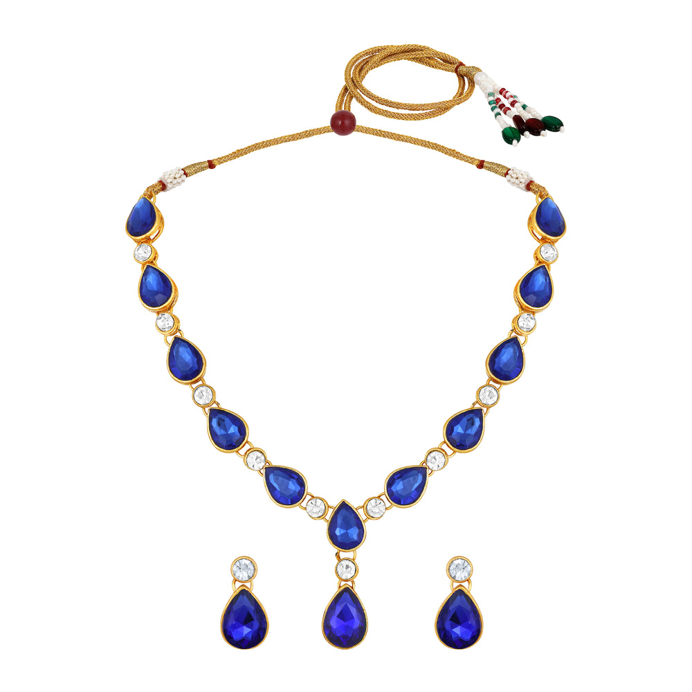 Green and White Ethnic Necklace with Pair of Earrings