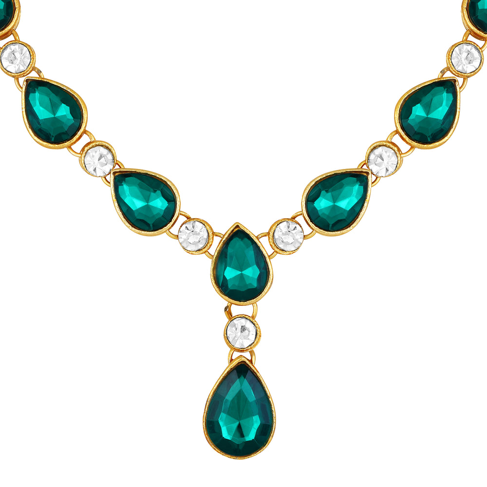 Green and White Ethnic Necklace with Pair of Earrings