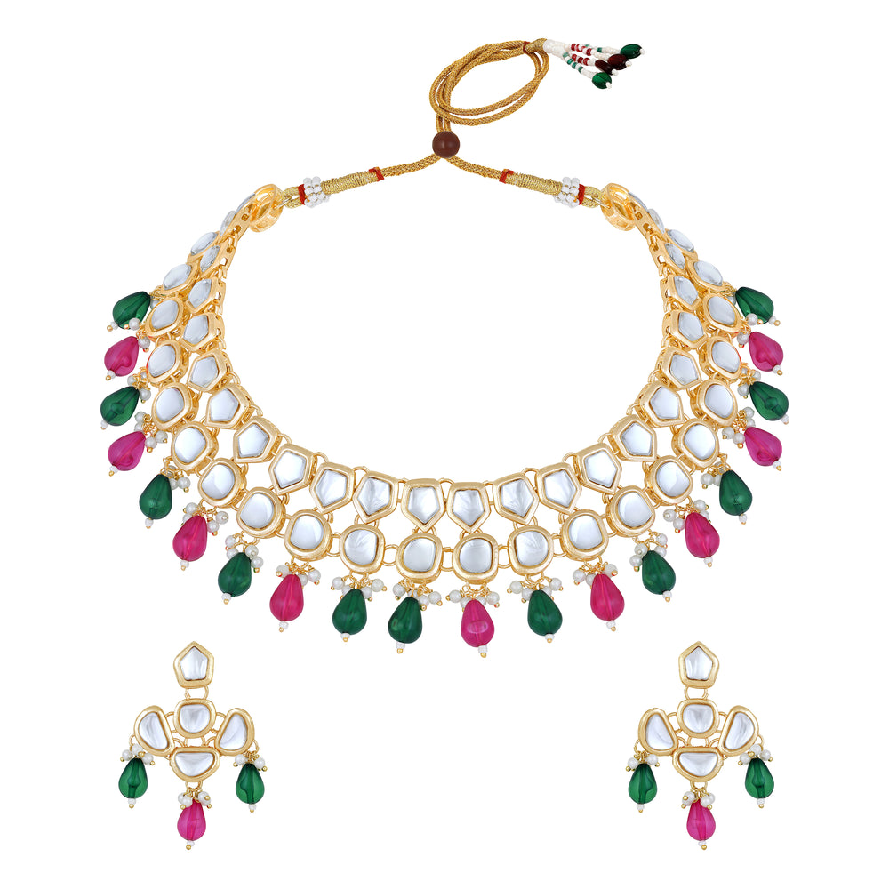 Colorful Ethnic Necklace with Pair of Earrings