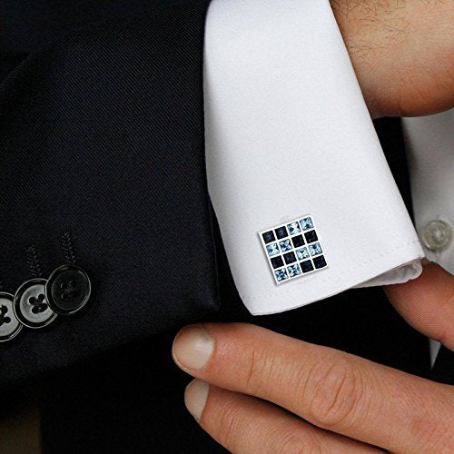Black & Blue Cufflinks made with Cubic Zirconias