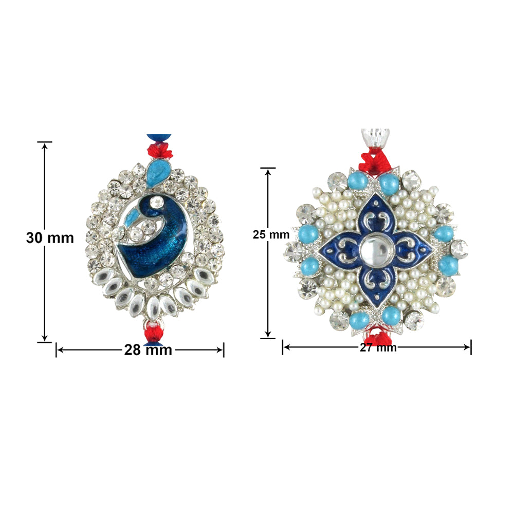 Combo of Floral and Peacock Rakhis with Pearls & Blue Meenakari Work