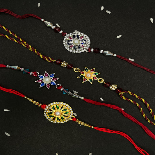 Combo of Four Floral Rakhi's with Artificial Pearl