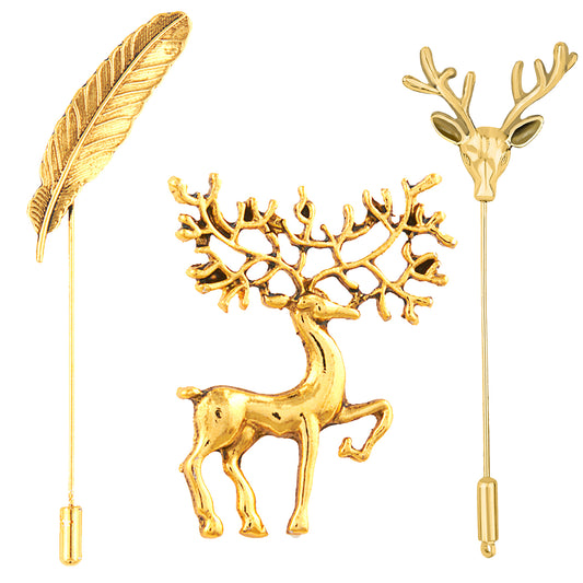Combo of Leaf and Deer Brooch / Lapel Pin