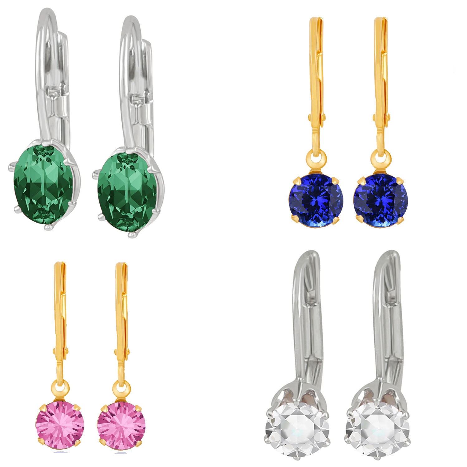 Enchanting multicolour Solitaire Crystals and Cubic Zirconia Bali Earrings combo