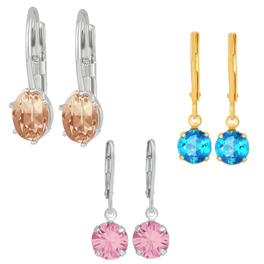 Solitaire Love Multicolour Crystals and Cubic Zirconia Bali Earrings combo