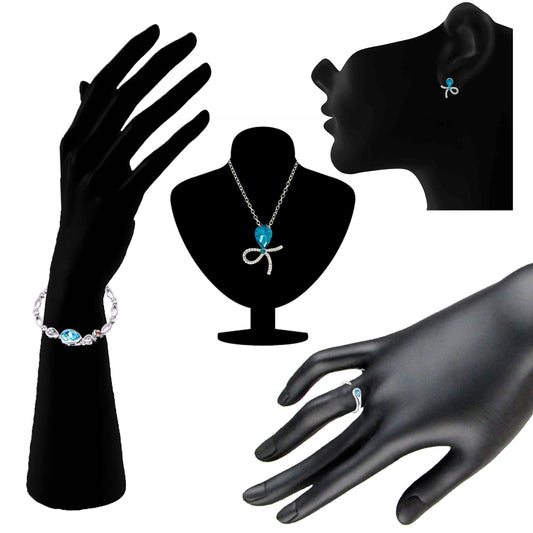 Combo of Blue Solitaire Crystal Designer Pendant Set Finger Ring and Bracelet