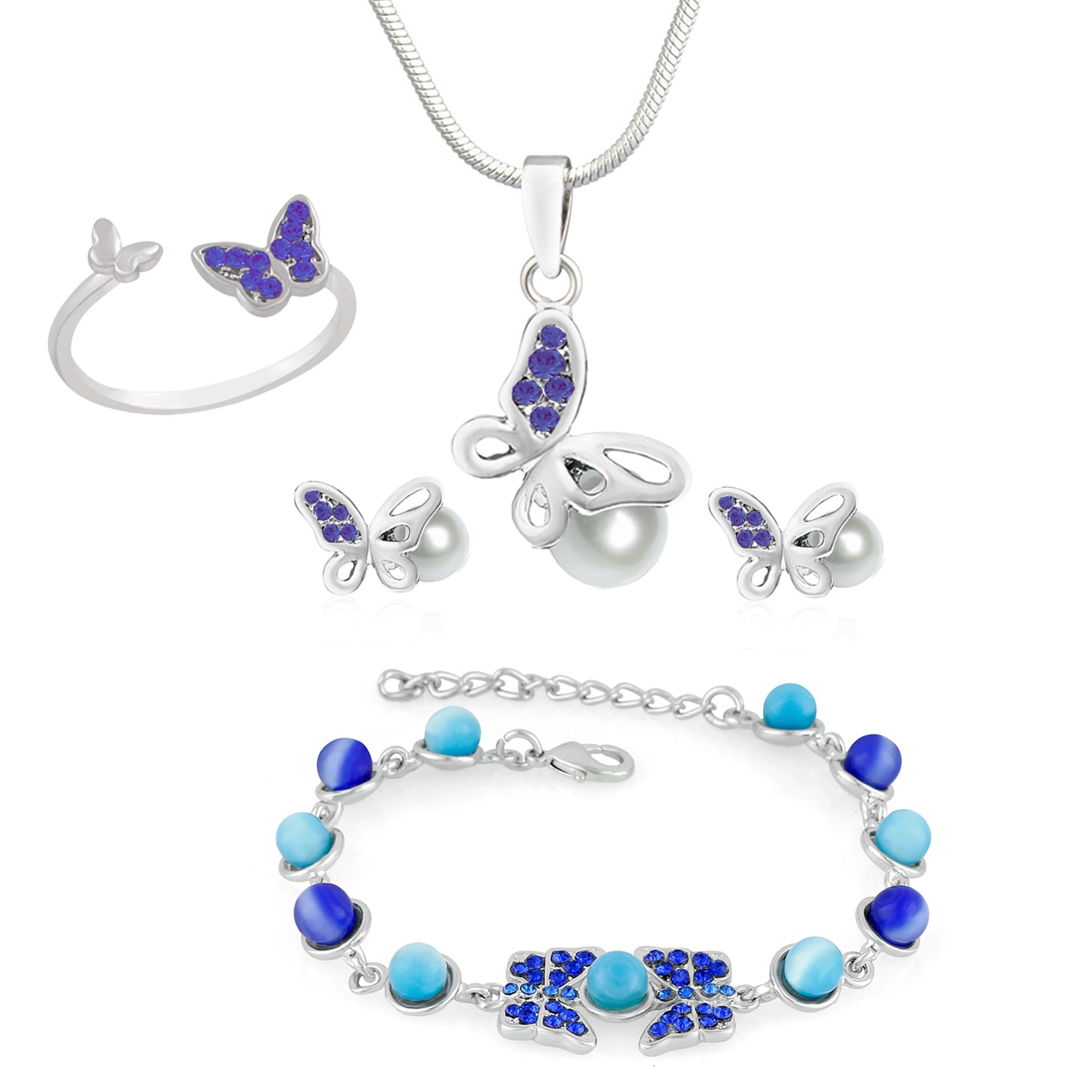 Combo of Exquisite Butterfly Pendant Set,Bracelet and Finger Ring