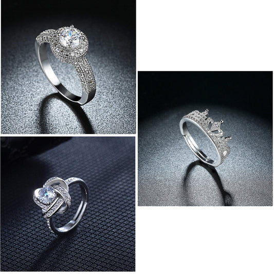 Combo of Adjustable Finger Ring with Cubic Zirconia and Crystal