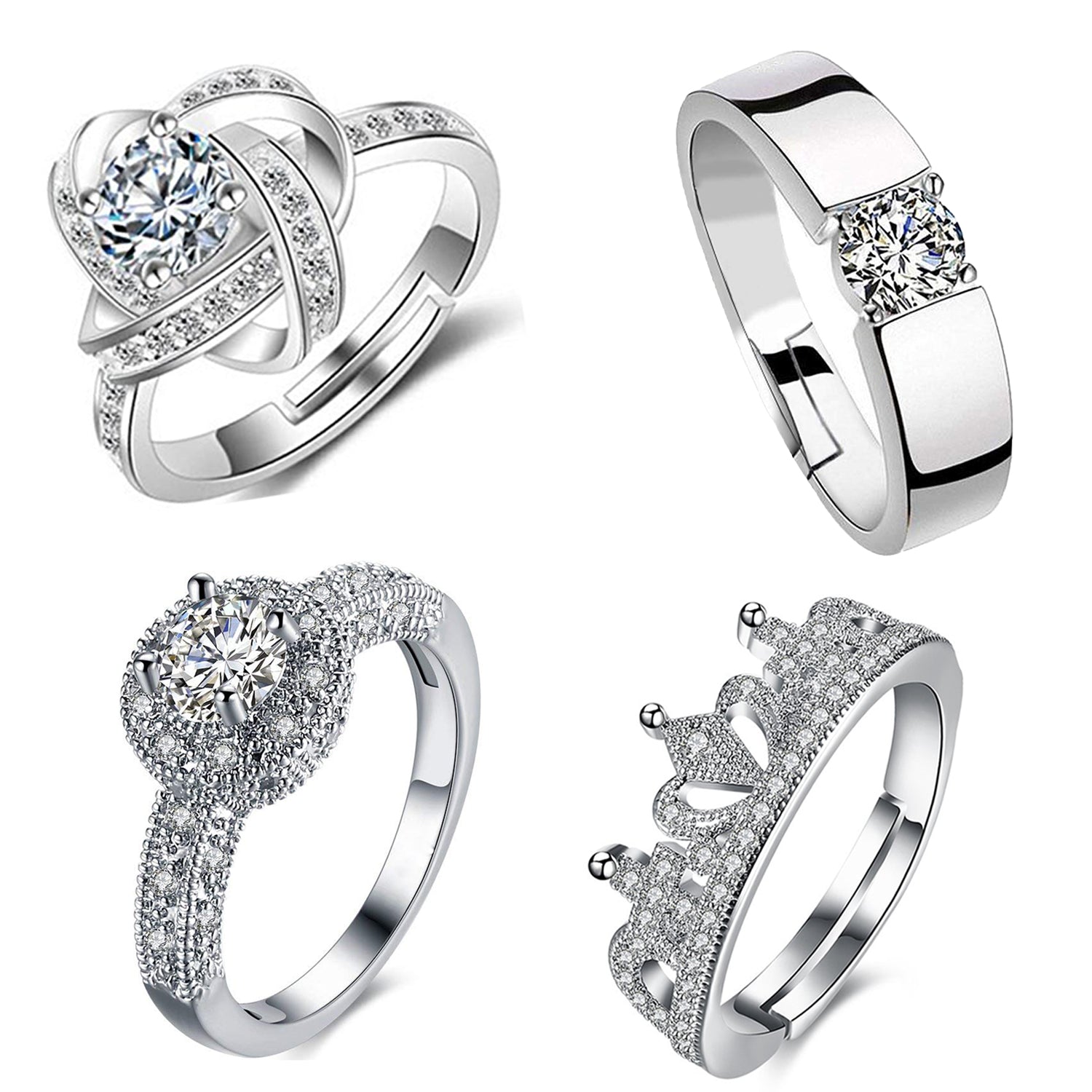 Combo of Adjustable Finger Ring with Cubic Zirconia and Crystal