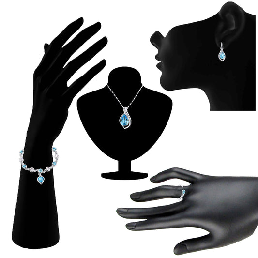 Combo of Majestic Blue Pendant Set, Heart Bracelet and Finger Ring with Crystal and Cubic Zirconia