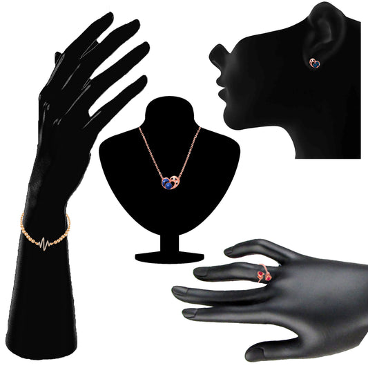 Combo of Heart Pendant Set, Floral Finger Ring and Heart Beat Bracelet with Crystal and Cubic Zirconia