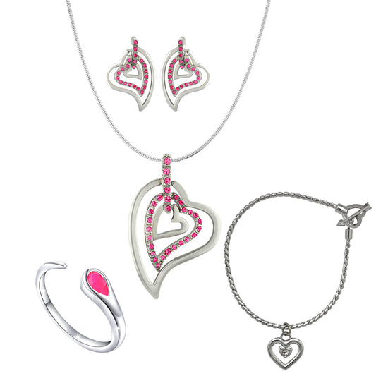 Combo of Heart Pendant Set Bracelet and Finger Ring with Crystal and Cubic Zirconia