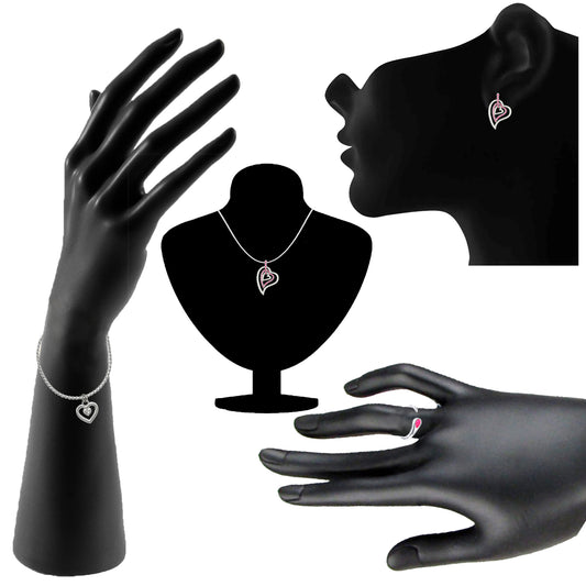 Combo of Heart Pendant Set Bracelet and Finger Ring with Crystal and Cubic Zirconia