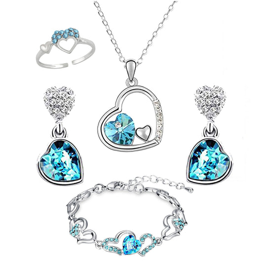 Combo of Eternal love Crystal Heart in heart Pendant set, Bracelet and Finger Ring