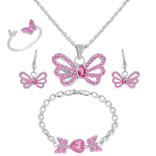 Combo of Pretty Butterfly Crystal Pendant set, Bracelet and Finger Ring