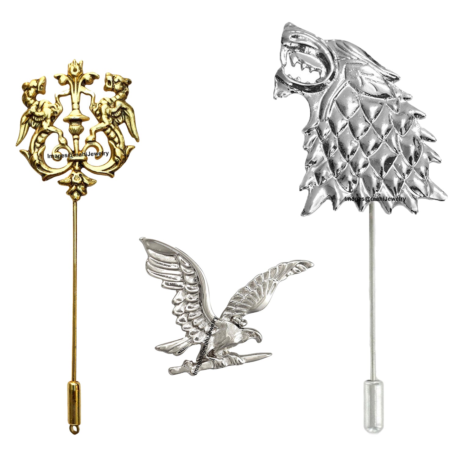 Trendy Combo of Lion, Eagle and Wolf Lapel Pin \ Brooch