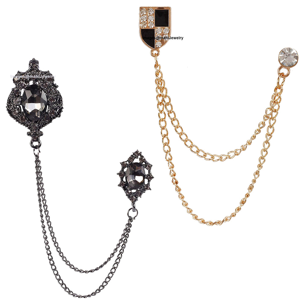 Combo of Two Layer Chain Brooch with Crystals