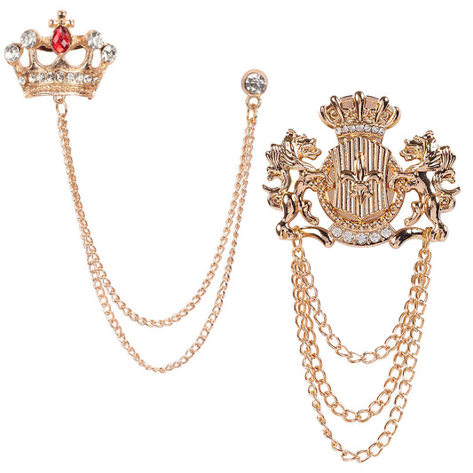 Mahi Rose Gold Plated Combo of Crown and Unicorn Chain Brooch with Crystals CO1105082Z