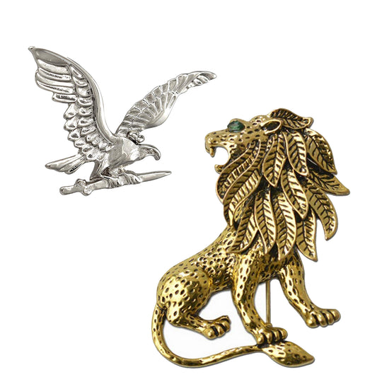 Classic Combo of Eagle and Lion Lapel Pin / Brooch