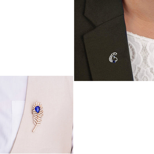 Eagent Combo of Peacock and Feather Lapel Pin / Brooch