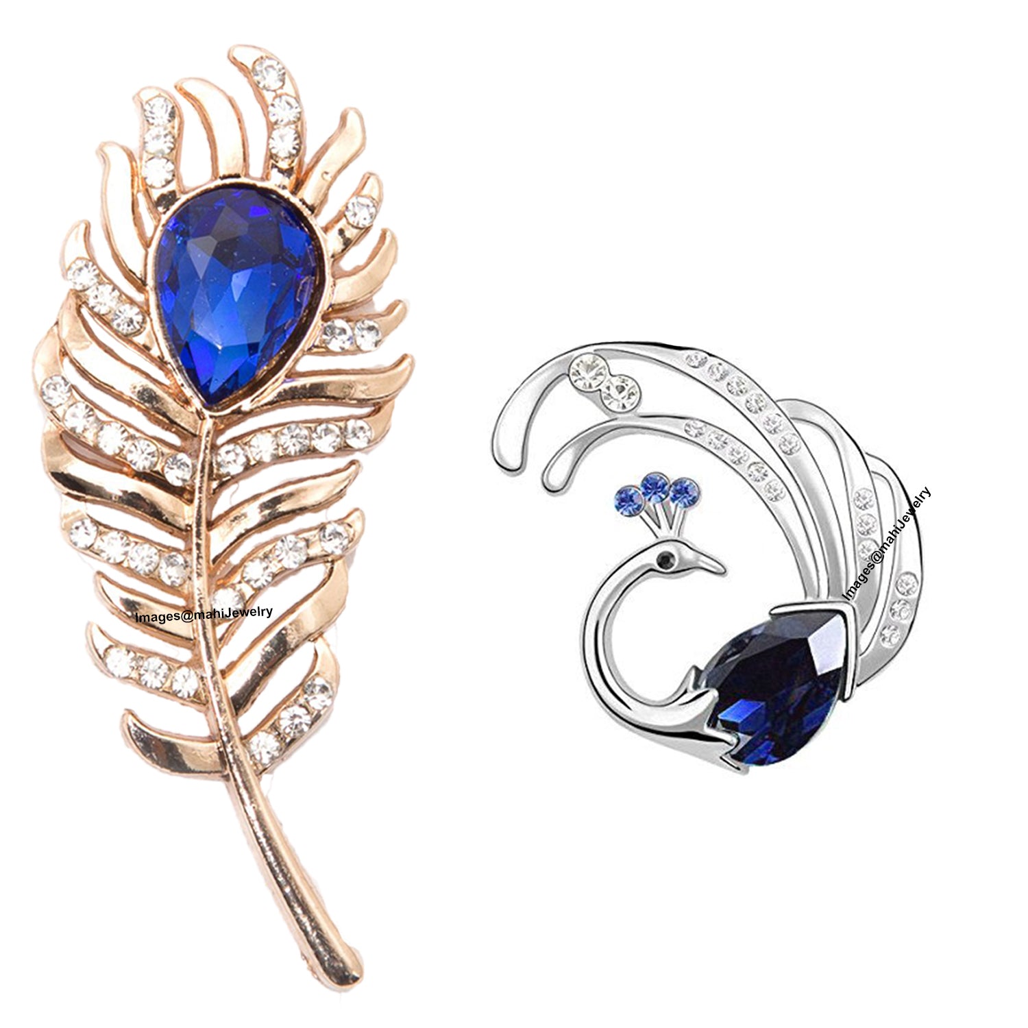 Eagent Combo of Peacock and Feather Lapel Pin / Brooch