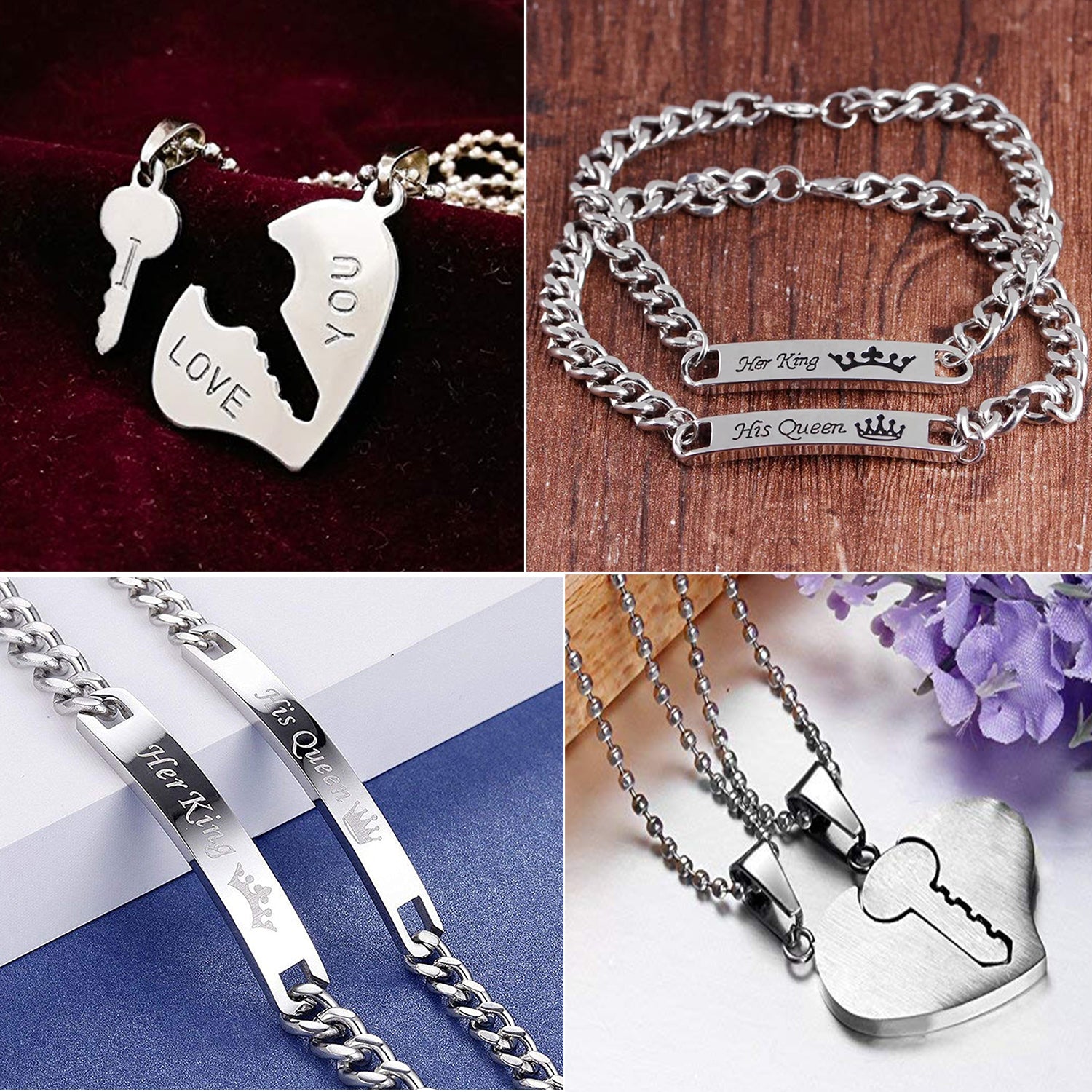 Combo of Couple Bracelet with Heart and Key Pendant