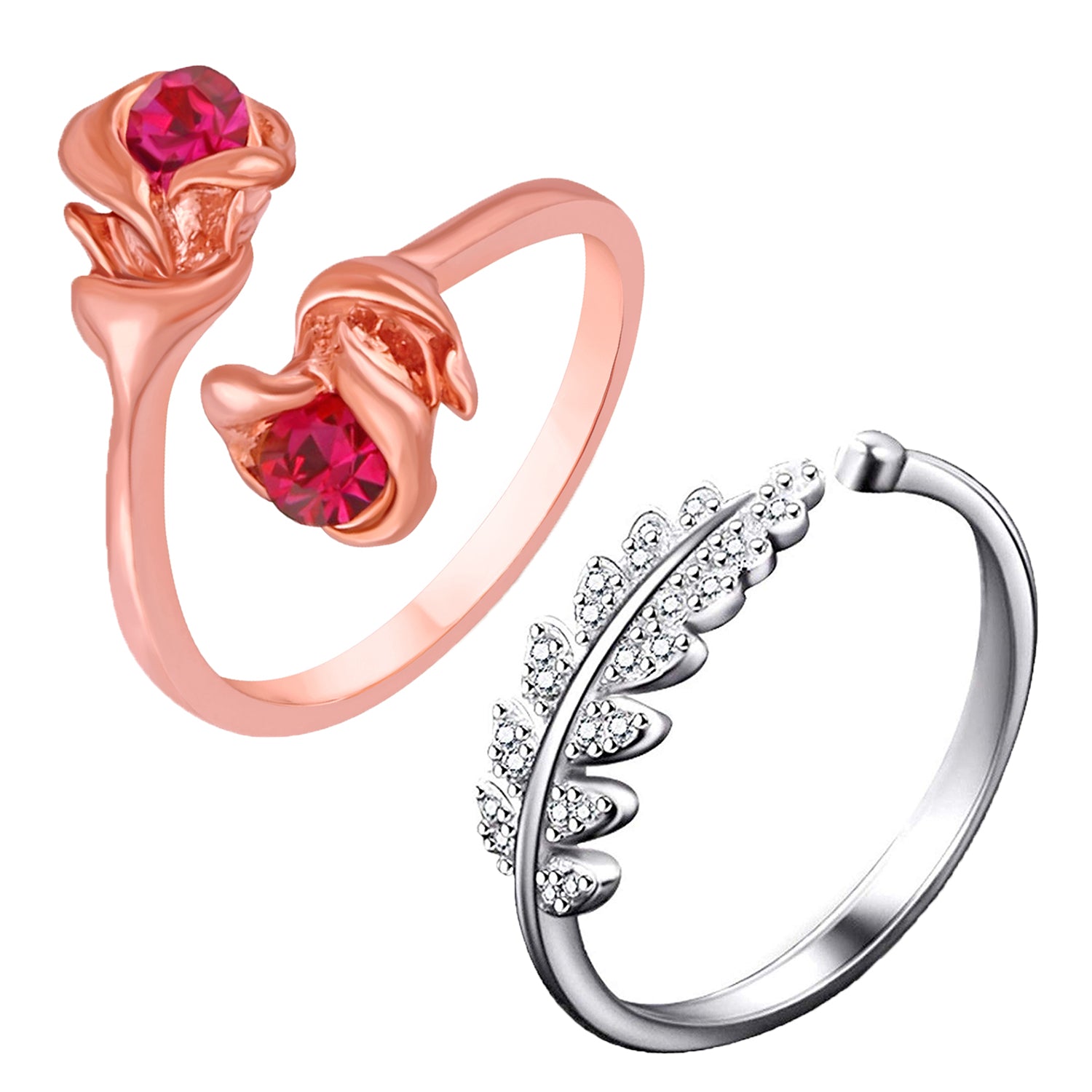 Combo of Rose and Leafy Finger Ring