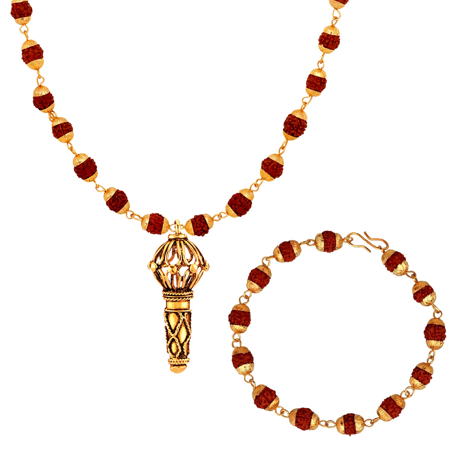 Combo of Hanuman Gada Pendant with 24 Inch Rudraksha Mala