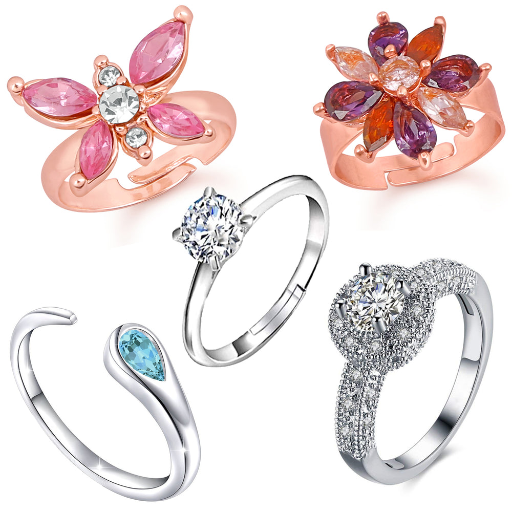 5 Pcs Combo of Stylish and Designer Adjustable Finger Rings