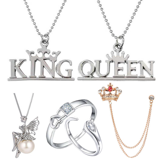 King Queen, Angel Doll Pendant Chain Crown and Couple Ring