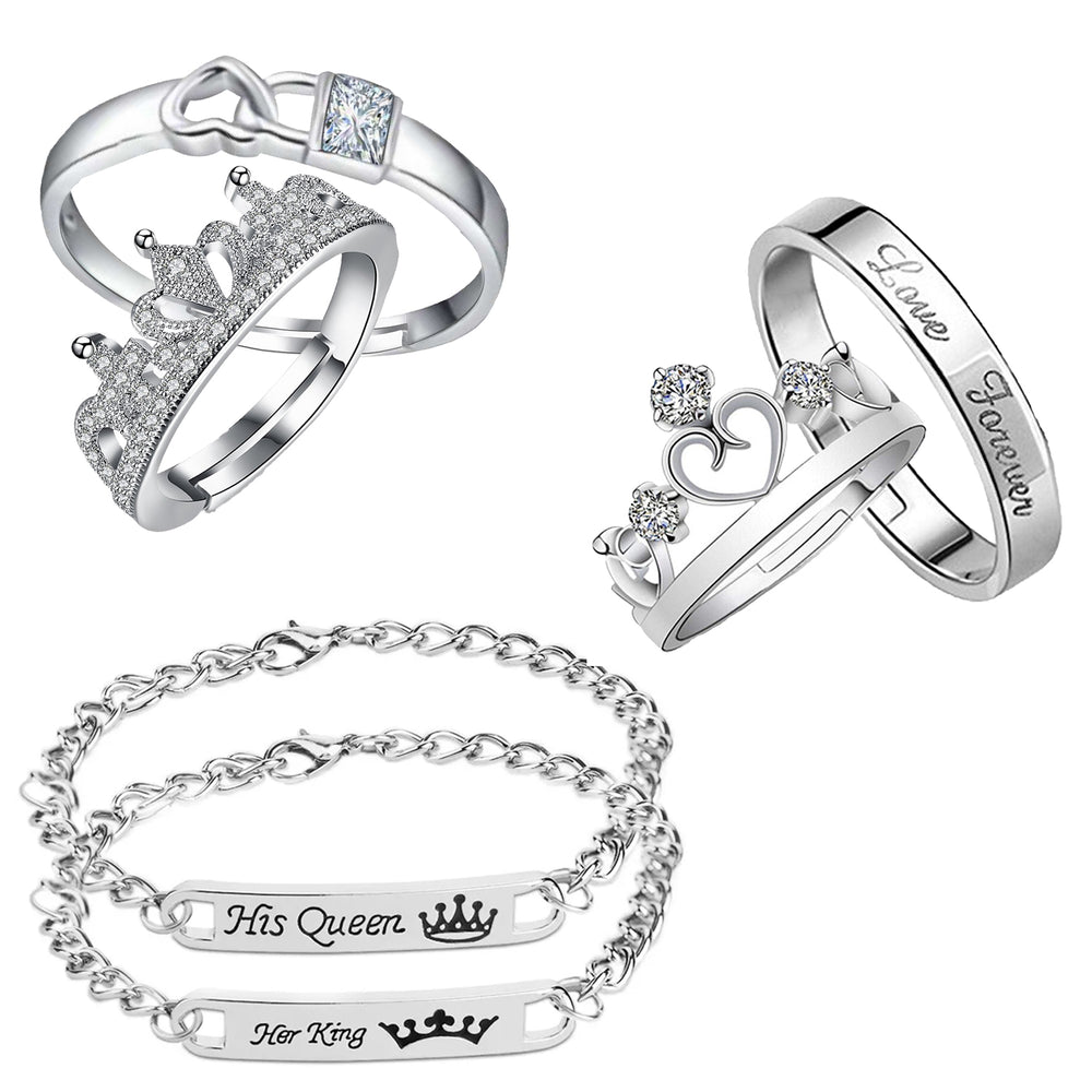 His Queen Her King Bracelet and Couple Rings