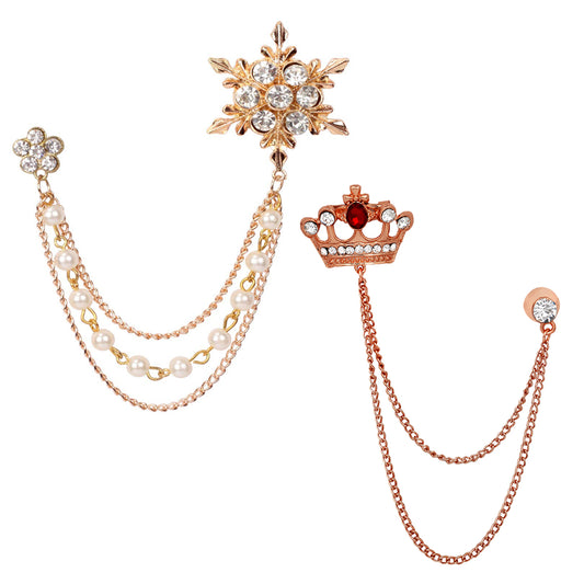 Combo of Crown Star Long Double & Triple Layer Chain Wedding Occasion Brooch