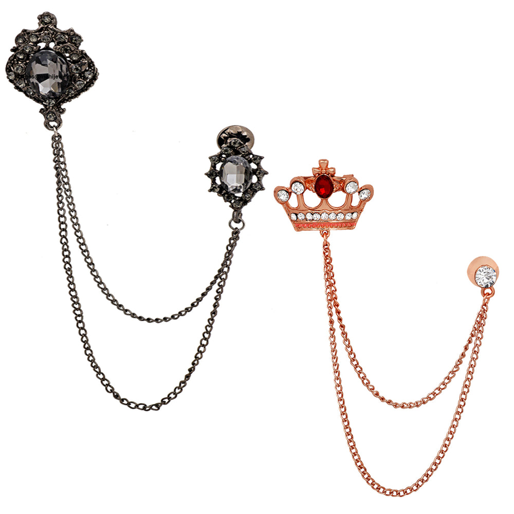 Combo of Crown Shield Long Double Layer Chain Wedding Occasion Brooch