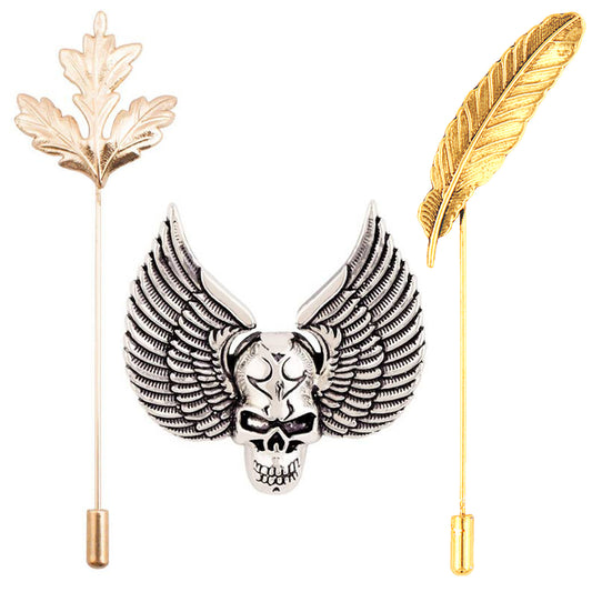 Combo of Leaf Skull Wings and Mapel Leaf Shirt Stud Brooch Pin