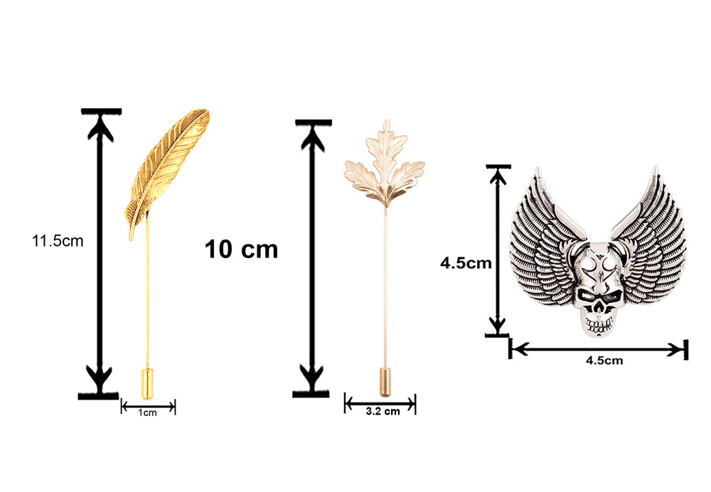 Combo of Leaf Skull Wings and Mapel Leaf Shirt Stud Brooch Pin
