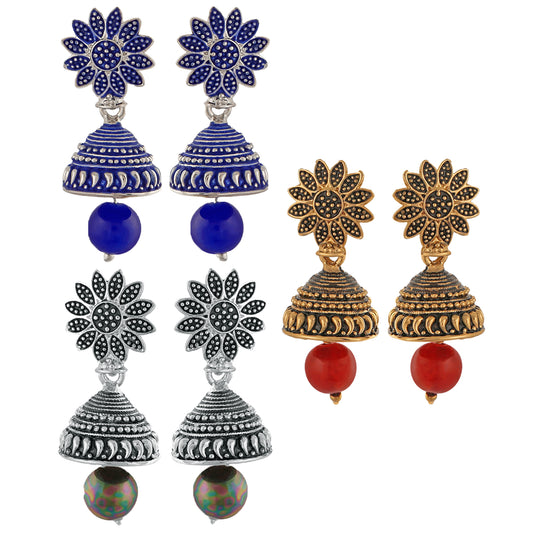 Combo of Three Traditional Ethnic Jhumka Floral Earrings