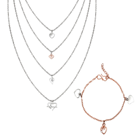 Combo of Multilayer Charms Chain Necklace Pendant and Bracelet