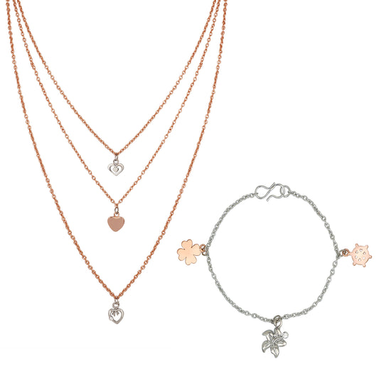 Combo of Multilayer Charms Chain Necklace Pendant and Bracelet