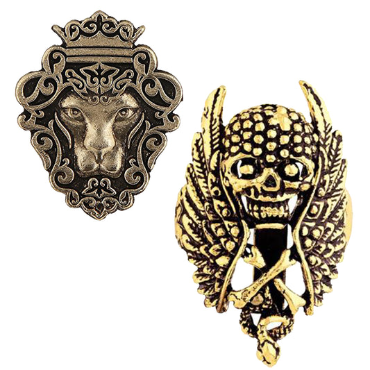 Combo of Lion Face and Skull Bones Shirt Stud Brooch Pin