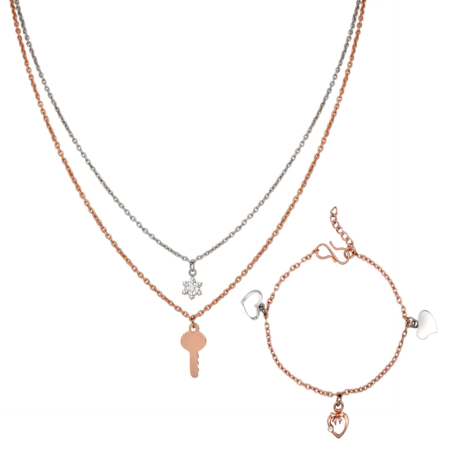 Combo of Multilayer Charms Chain Necklace Pendant and Bracelet