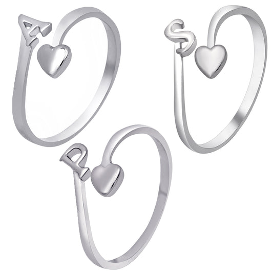 Combo of "A S P" Initial Adjustable Finger Rings