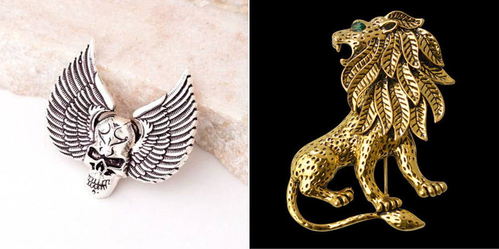 Combo of Skull Wings and Roring Lion Shirt Stud Brooch Pin